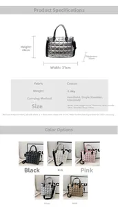 Size chart showing dimensions and colors of the quilted crossbody puffer tote bag