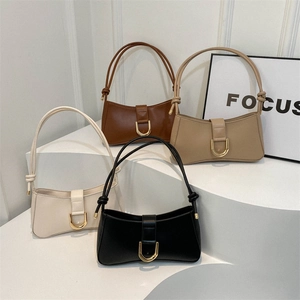 Minimalist faux leather hobo bags with golden U-shaped buckle in four classic colors
