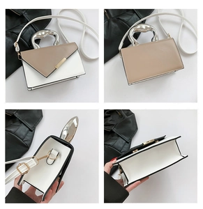 Detailansicht der quadratischen Tasche mit Flüssigmetallgriff und zweifarbigem Design