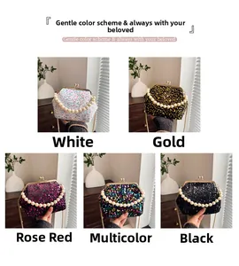Détails des pochettes de soirée vintage à paillettes avec poignées en perles nacrées