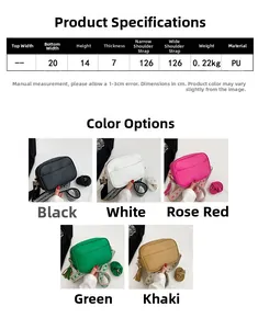 Detailed size chart and multi-color options for the trendy PU leather crossbody bag