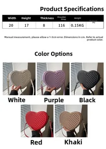 Dimensions et variantes de couleurs du sac à bandoulière matelassé en forme de cœur