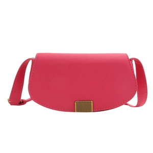 Retro rose pink saddle bag with semi-circular flap and golden rectangular buckle detail
