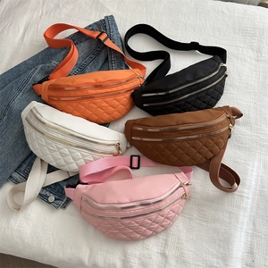 Quilted crossbody waist bag with double zippers and wide straps in five colors