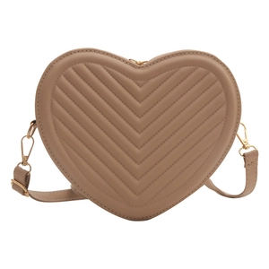 Sac à bandoulière chic en forme de cœur en cuir PU kaki avec matelassage chevron et doré