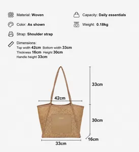 Detaillierte Größenangaben für große geflochtene Stroh-Shopper-Tasche mit Schulterriemen