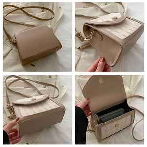 Détails de l'espace intérieur et de la texture matelassée du sac bandoulière en quatre vues