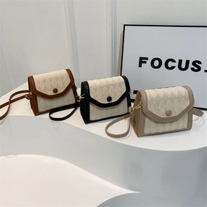 Petit Sac À Bandoulière Carré Matelassé À Losanges Cuir PU Couleur Contrastée À Rabat Sac Messager Pour Femme Mode