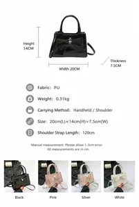 Detailed size specifications and color options for the bow-knot small square bag