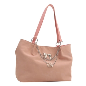 Rosa Shopper-Tasche mit großer Kapazität, Silberkette und Schleife für Damen-Freizeitlook