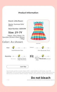Spécifications de taille et de matière pour robe d'été rayée sans manches pour fille