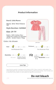 Größentabelle und Stoffdetails für Mädchen Baumwollset mit Kaninchen-Print
