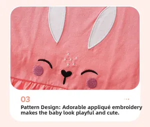 Detail der hochwertigen Kaninchen-Applikation Stickerei auf rosa Mädchenbekleidung