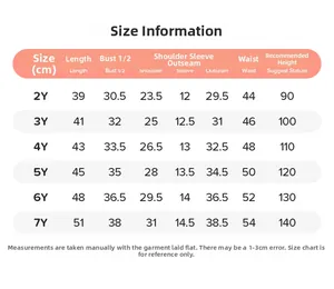 Tableau des tailles détaillé pour ensemble enfant en coton avec guide de taille et mesures