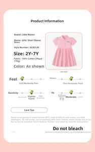 Abito polo rosa in cotone per bambine con ricamo arcobaleno e dettagli del tessuto