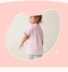 Close-up of pink cotton t-shirt for girls featuring a high-quality graphic print detail
