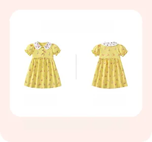 Robe rose en coton pour fille avec col Peter Pan et motifs de lapins mignons