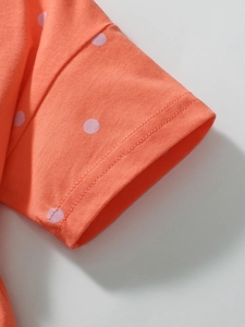 Kleinkinder Mädchen Erdbeer Kleid in Orange mit rosa Punkten und Ärmeldetail aus Baumwolle