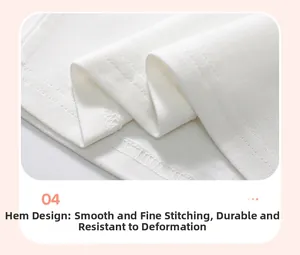 Detail of high-quality double-stitch sewing on the hem of a white cotton kids T-shirt
