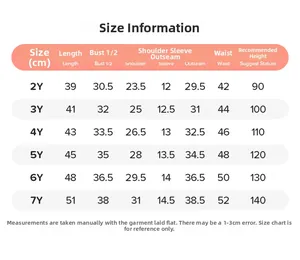 Guide des tailles détaillé pour ensemble short d'été garçon de 2 à 7 ans avec mesures