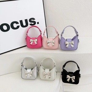 Kids Mini Bow Handbag Cute PU Leather Chain Shoulder Bag Girls Fashion Bowknot Top Handle Crossbody Purse For Toddler Daily Use