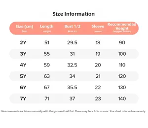 Tableau des tailles détaillé pour les robes d'été en coton pour filles de 2 à 7 ans