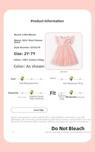 Pink girls cotton dress with rainbow embroidery and multi-layered tulle skirt details