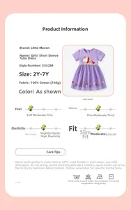 Fiche détaillée pour robe licorne en coton violet avec jupe en tulle souple et broderie florale
