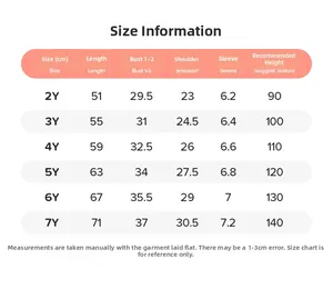 Detailed size chart for girls summer tulle dress with height and bust measurements
