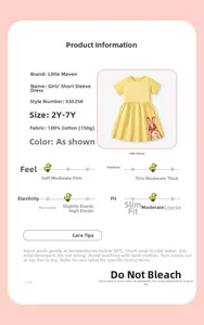 Spécifications détaillées de la robe en coton pour filles avec imprimé lapin jaune et taille