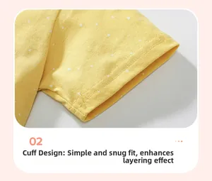 Détail de la manche en coton à pois jaunes avec couture soignée à double aiguille