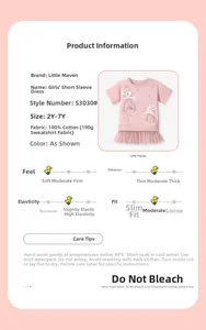 Details zu Stoff und Pflegehinweisen für das rosa Baumwoll-Tüllkleid mit Cartoon-Maus-Applikation