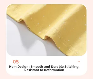 Gros plan sur la couture double du bord d'une robe en coton jaune à pois blancs
