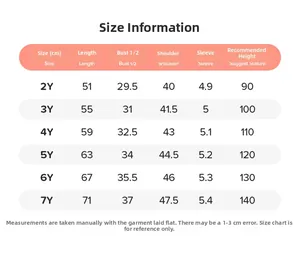 Comprehensive size chart for girls' cotton mesh dresses ranging from 2Y to 7Y measurements