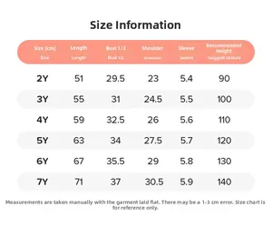 Größentabelle für Mädchen-Tüllkleid mit Maßen von 2 bis 7 Jahren für das Sommer-Kinderkleid