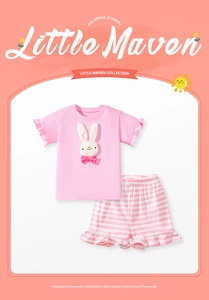 Detail of pink toddler girl summer set with 3D bunny applique and striped shorts