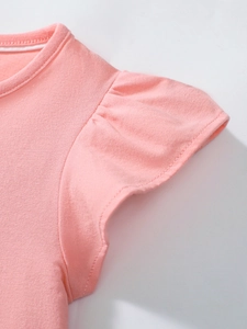 Abito estivo rosa in cotone per bambine con scollo rotondo e maniche a volant