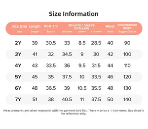 Detailed size chart for girls summer panda clothing set including 2Y-7Y measurements