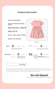 Detailed size chart for girls' pink cotton polka dot dress with mouse embroidery