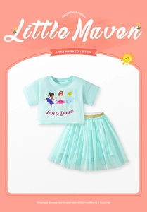 Detail of blue t-shirt with ballet girl print and matching tutu skirt for girls aged 2-7