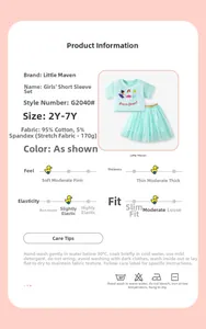 Detailed size chart for girls mint green cartoon T-shirt and tutu skirt set