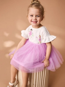 Girls' white fairy cotton top and purple tutu mesh princess dress for summer style