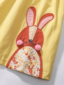 Robe d'été pour fille en coton jaune à pois avec application de lapin mignon