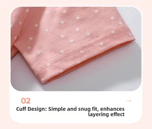 Close-up of pink cotton girl dress sleeve with white star print and double stitching