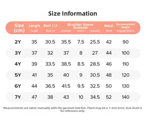 Detailed size chart for cotton girl summer set including length and bust measurements