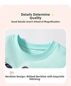 Detail of mint green ribbed crew neck collar with high-quality flatlock stitching