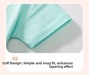 Detailed view of the mint green sleeve cuff featuring durable double-needle stitching
