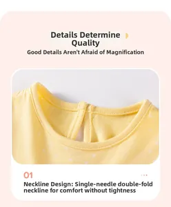 Macro view of baby girl cotton dress neckline with single-needle double-fold stitching