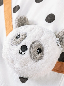 Cute girls panda outfit with polka dots and soft fleece embroidery detail for summer wear