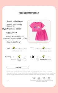 Size chart for girls pink ballet tutu set made of 95% cotton and 5% spandex fabric